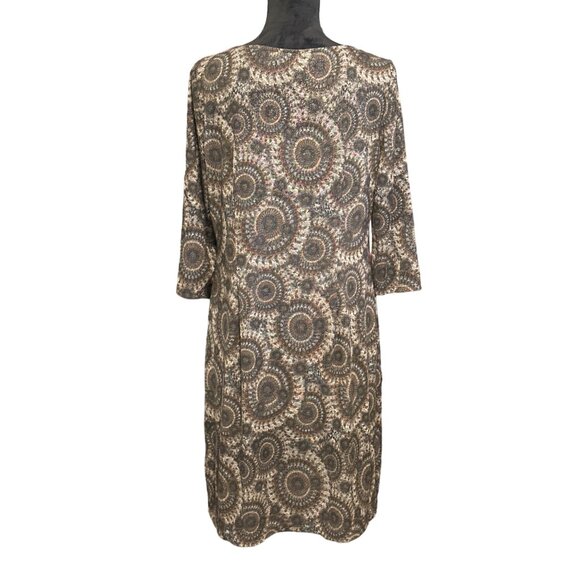 💖Nine West Women's Hypnotic Swirl Pattern Shift Dress - 3/4 Sleeve Size M - Picture 2 of 7